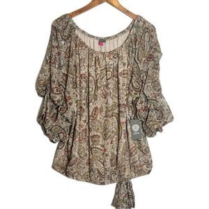 Vince Camuto Balloon Sleeve French Roast Fall Forward Blouse Top